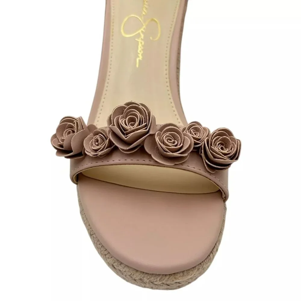 Jessica‎ Simpson Women's Jeffina Wedge Sandals Size 7.5 Blush Floral Applique